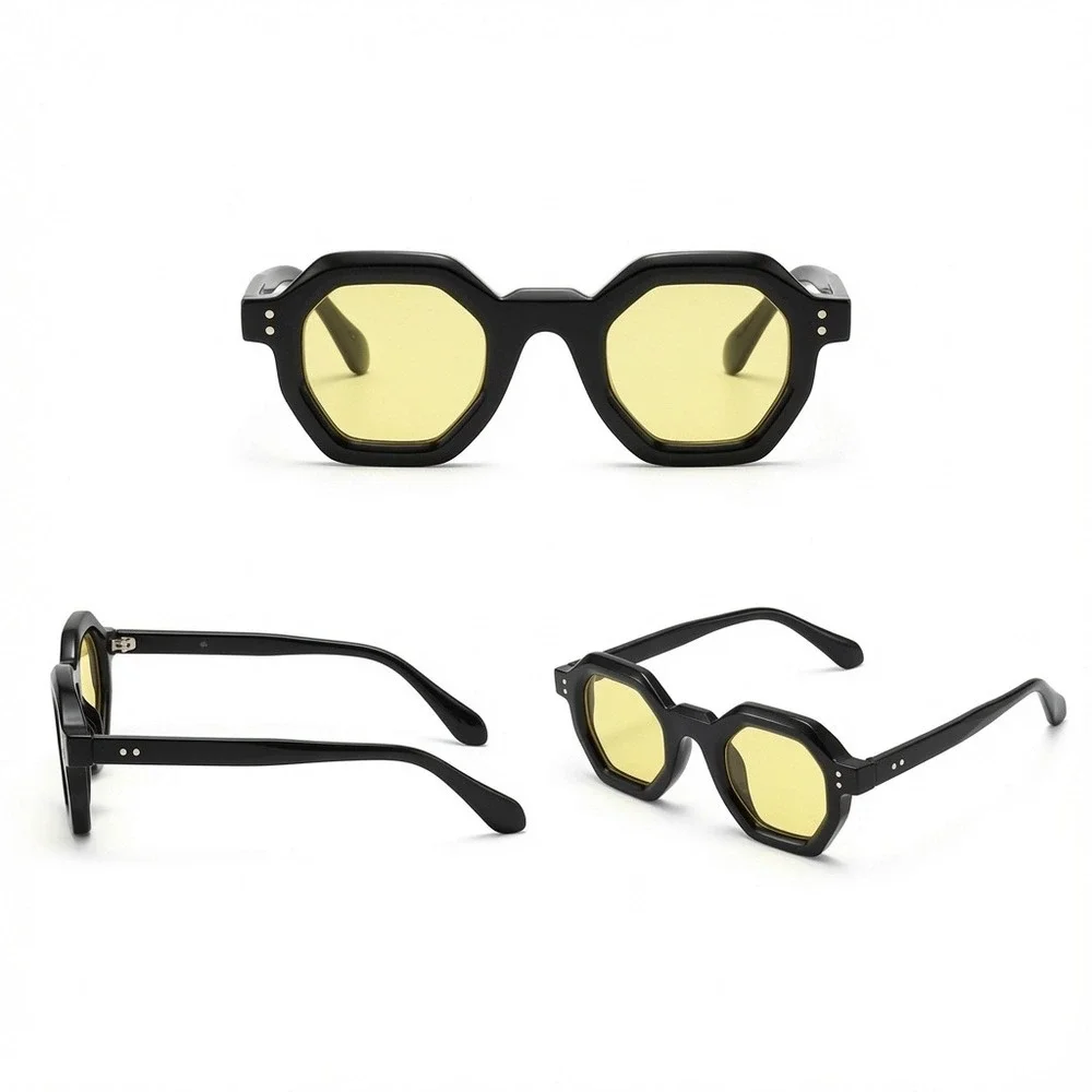 Fashion Small Polygon Sunglasses Retro Rivets Men Shades UV400 Trending Outdoor
